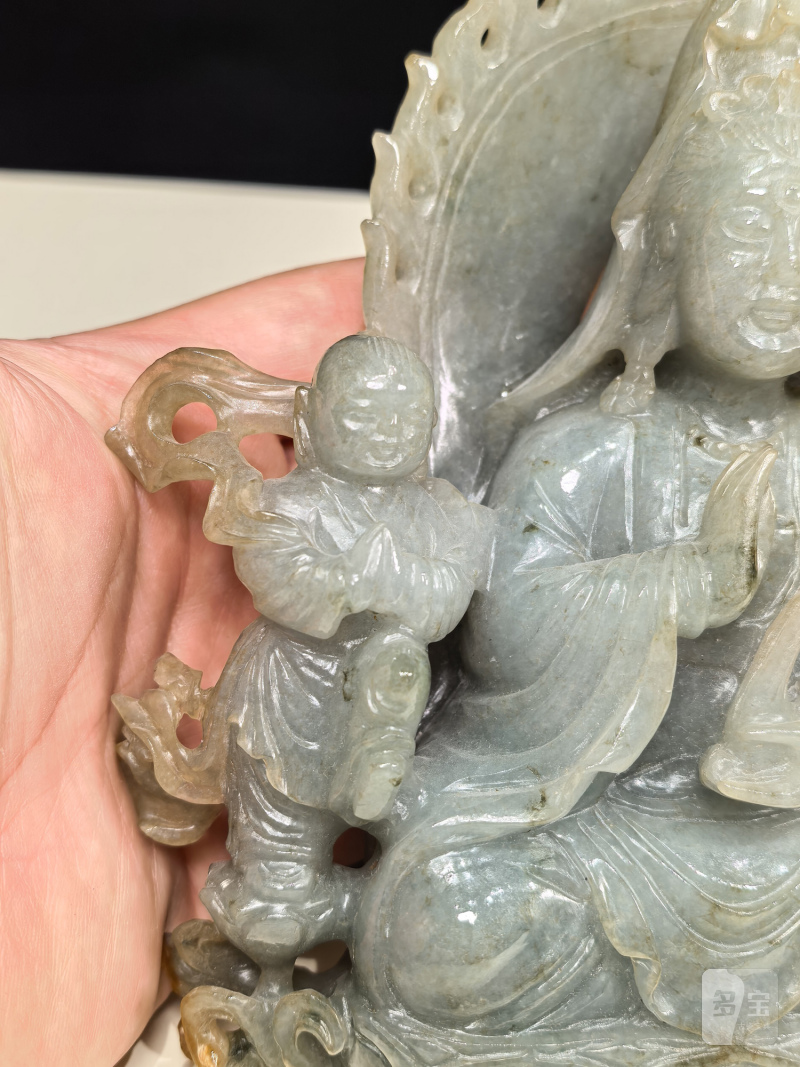 19-20世纪 翡翠童子观音像 - 图4